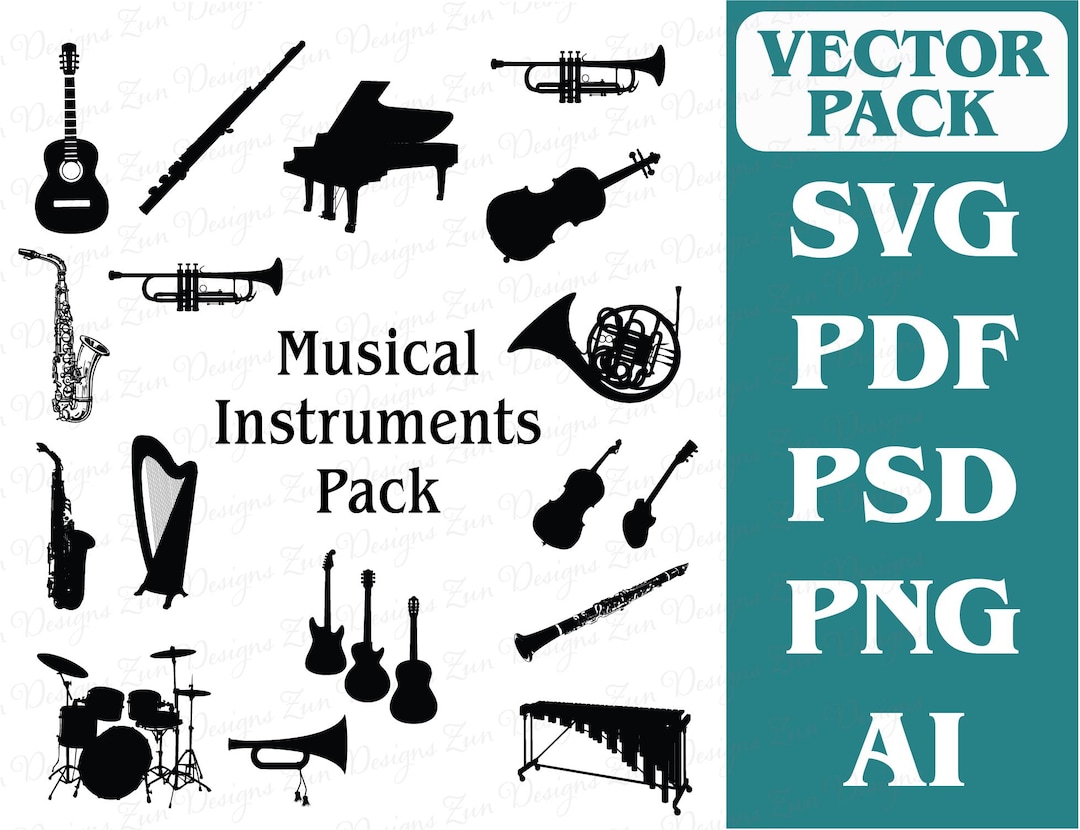 Musical Instruments File Bundle for Laser Cutting, Silhouette, Cricut ...