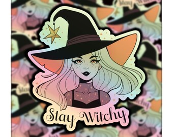 Stay Witchy This Spooky Season / High Quality Durable Holographic Sticker