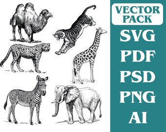 Sahara-Tiere-Datei-Bundle für Laserschnitt, Silhouette, Cricut usw. (Svg, Eps, Dxf, Pdf, Png, Ai)
