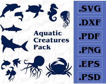 Waterdieren bestandsbundel voor lasergesneden, silhouet, Cricut, enz. (Svg, Eps, Dxf, Pdf, Png, Ai)