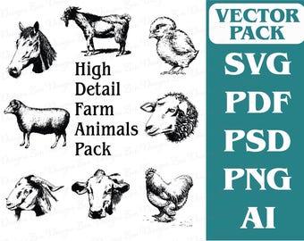 Hochdetaillierte Bauernhoftiere-Datei-Bundle für Laserschneiden, Silhouette, Cricut (Svg, Eps, Dxf, Ai, Png usw.)