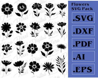 Bloemenvariatie bestandsbundel voor lasersnijden, silhouet, Cricut (svg, eps, dxf, ai, png, enz.)