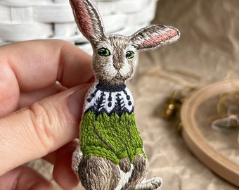 Brooch the Hare, Hand embroidery !!!Handcrafted-to-Order