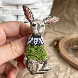 Brooch the Hare, Hand embroidery !!!Handcrafted-to-Order