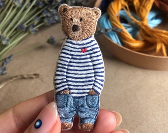 Brooch Bear, hand embroidery !!!Handcrafted-to-Order