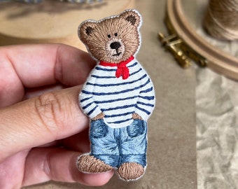 Brooch Teddy Bear, hand embroidery !!!Handcrafted-to-Order