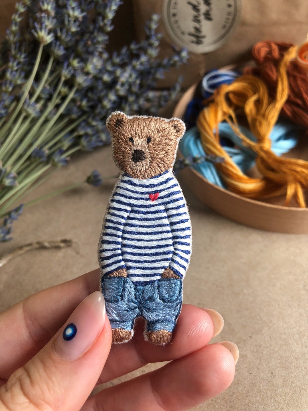 Brooch Bear Hand Embroidery handcraftedtoorder Etsy