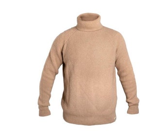 Turtleneck sweater made of 100% pure, undyed camel wool, made in Mongolia, beige.