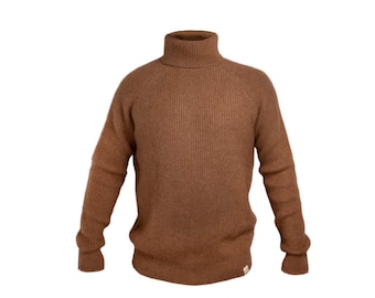 Turtleneck sweater made of 100% pure, undyed camel wool, made in Mongolia, brown.