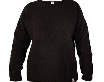 Loose fit sweater made from 100% pure, undyed yak wool from Mongolia, dark brown