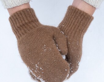 100% Undyed Camel Wool mittens, made in Mongolia, brown