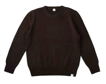 Round neck sweater made from 100% pure, undyed yak wool from Mongolia, dark brown