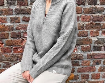 Troyer sweater made of 100% pure, undyed yak wool from Mongolia, grey