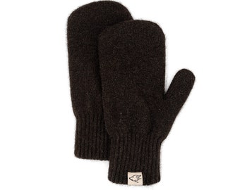 Double-layered yak wool mittens – Extra warm winter mittens made from 100% yak wool – Undyed dark brown – Women's and men's