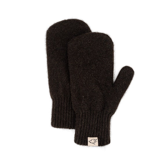 Yakwolle Faustlinge doppellagig – Extra warme Winter Fäustlinge aus 100% Yak Wolle – Ungefärbt dunkelbraun – Damen und Herren