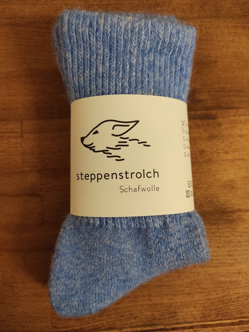 Thick and warm sheep's wool socks from Mongolia sky blue, blue. 100% eco-friendly wool, the warmest socks for winter image 7