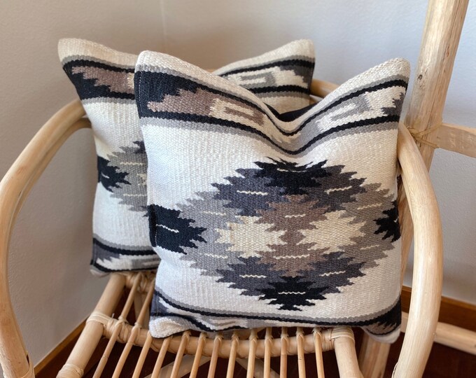 Pair 18 Zapotec Pillows. Southwest Throw Pillows. Wool Aztec Pillows