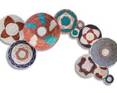 ON SALE 45 x 65 Set of 11 Colorful Boho flat hanging seagrass woven basket wall Wall Decor. Southwest basket set rust turquoise teal black
