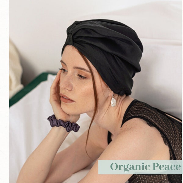 Sleep turban made from cruelty-free Ahimsa silk - natural hair care while you sleep!