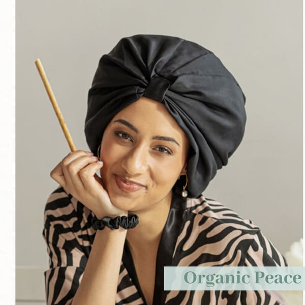 XL Silk Turban, Hair Protection, Hood, Sleepy Hat Ahimsa Silk, Peace Silk, Cruelty-Free, Ethical Silk, Mulberry Silk