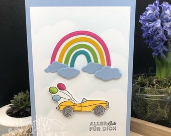 Greeting Card Birthday Car Rainbow