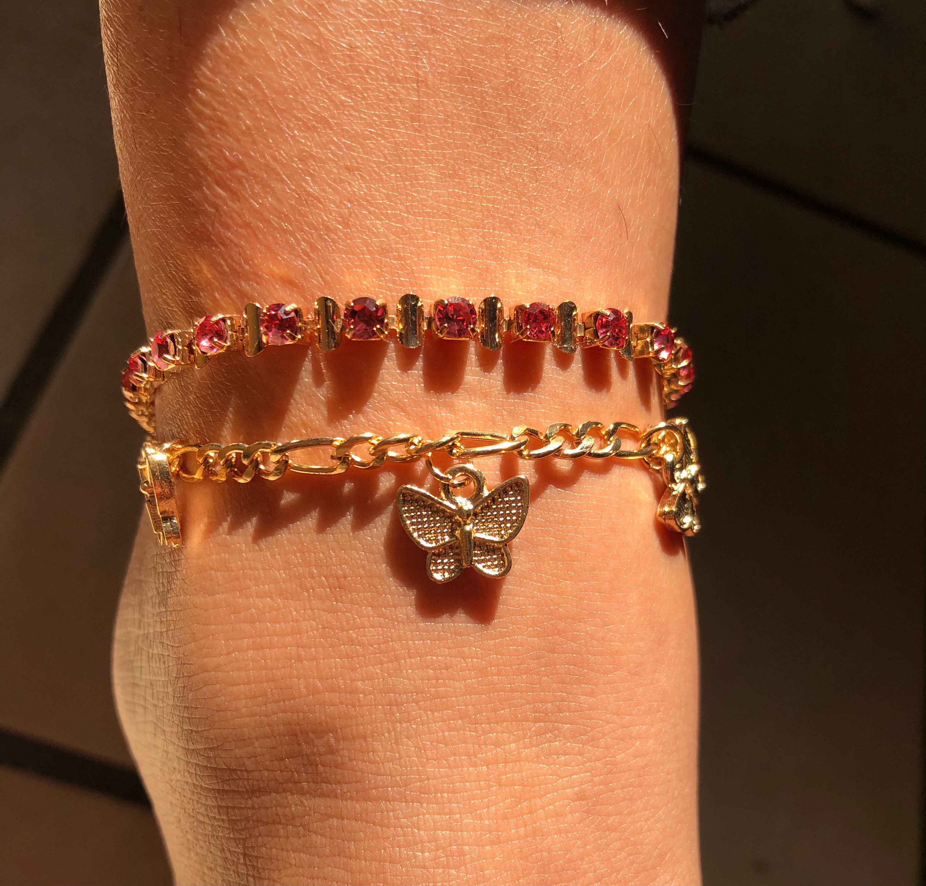 Rhinestone Tennis Crystal Butterfly Anklet Fashion Anklet Etsy