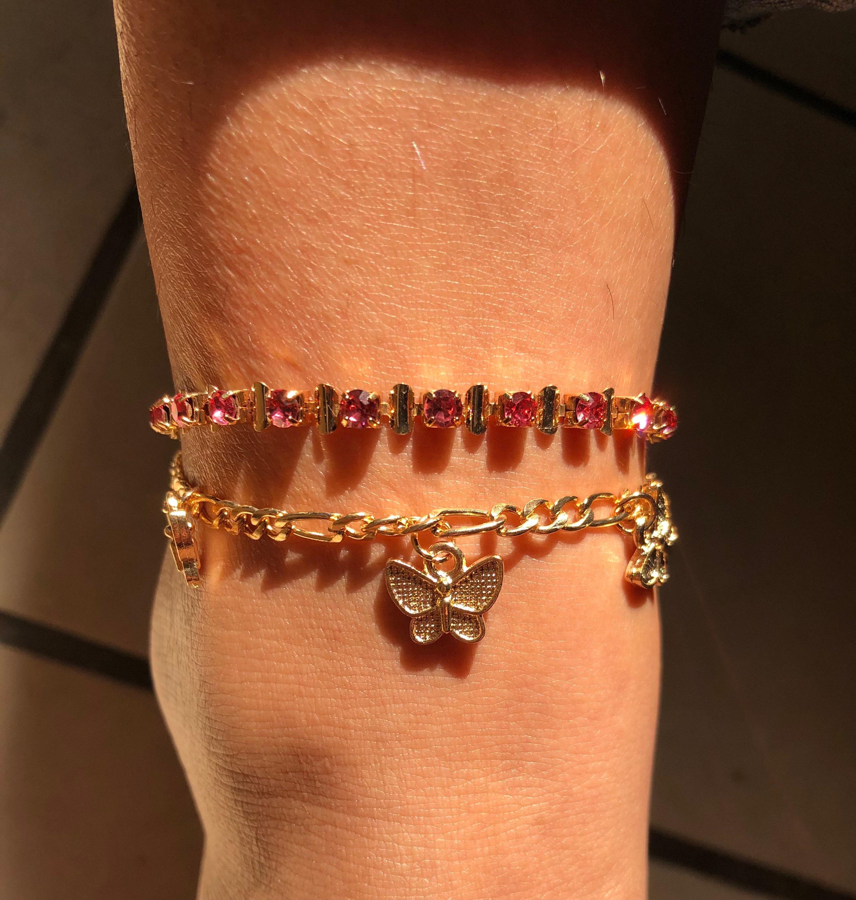 Rhinestone Tennis Crystal Butterfly Anklet Fashion Anklet Etsy