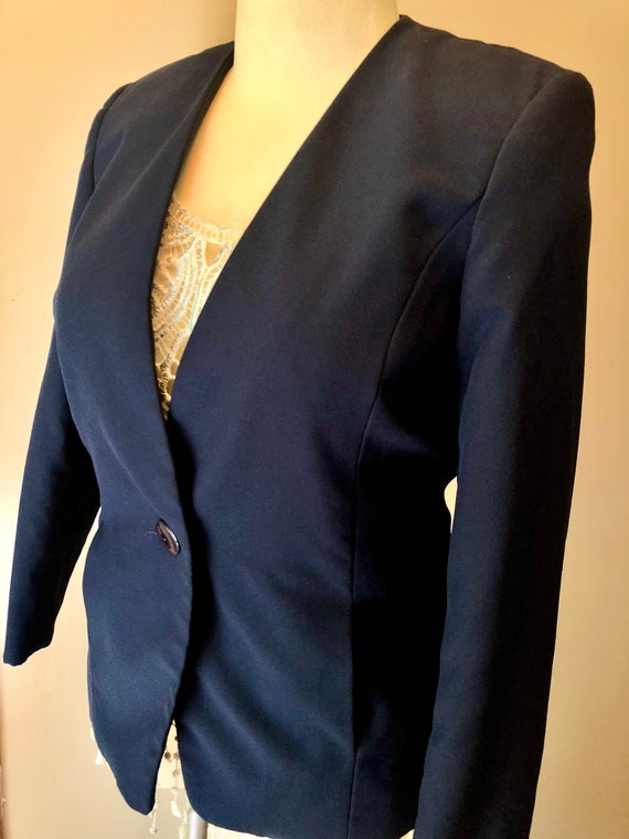 Bold Navy Blue Liz Baker Vinatge Blazer with Pock… - image 1