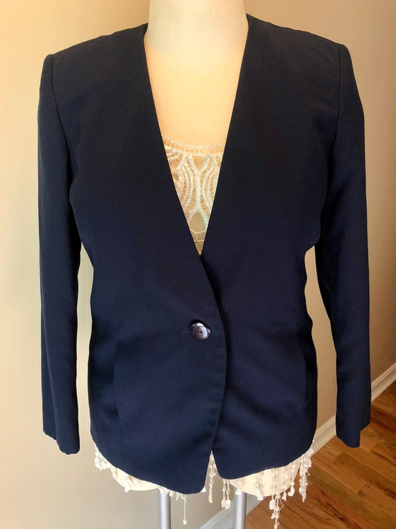 Bold Navy Blue Liz Baker Vinatge Blazer with Pock… - image 3