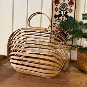 Porte-monnaie pliant en bambou | Sac à main accordéon | Magnifique sac en ficelle fait main au Japon des années 50 | Article bohème authentiquement vintage