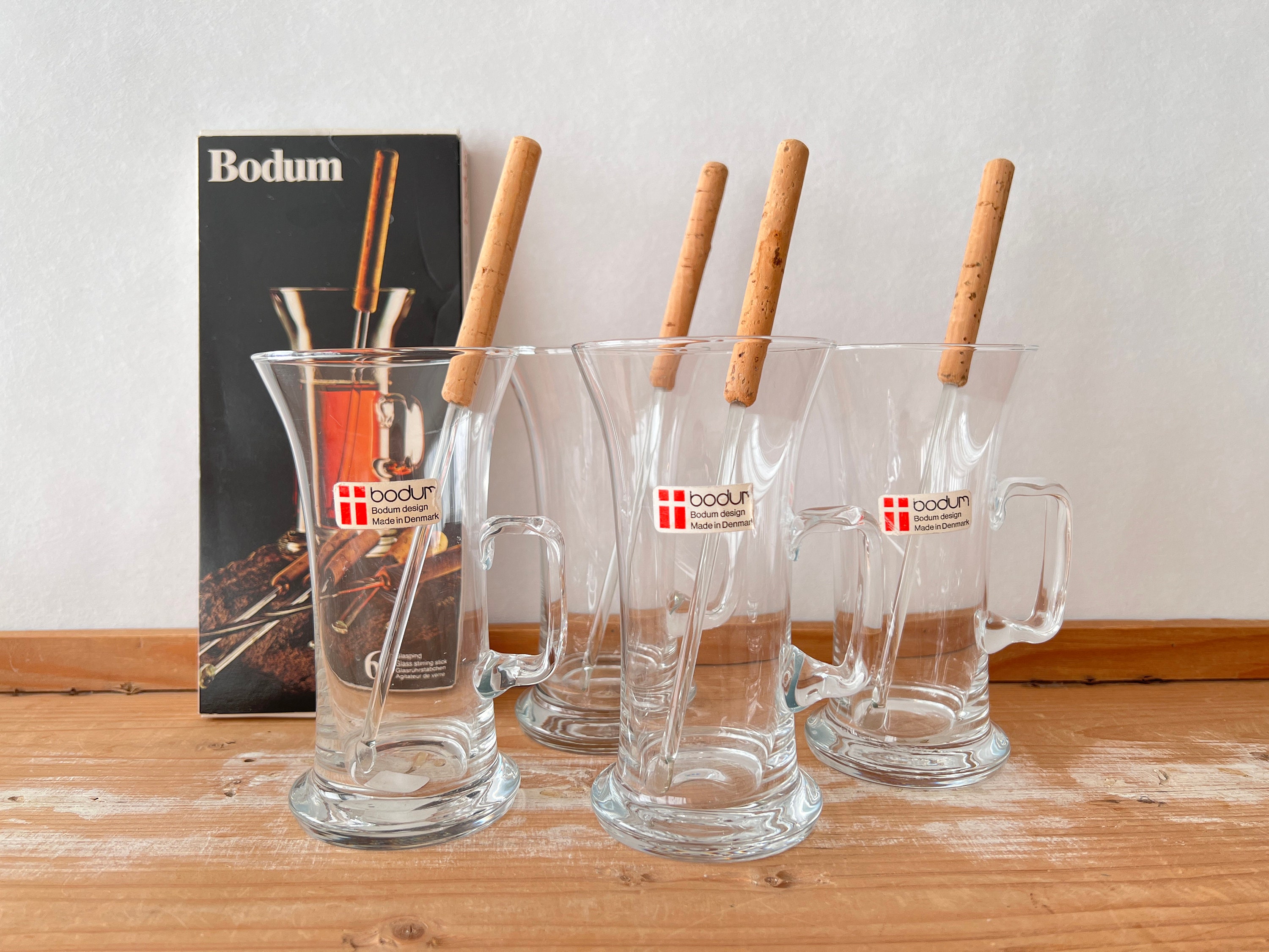 Rare BODUM Irish Coffee Glasses Set of 4 Cups With Spoons Danish