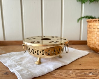 Vintage Teapot Warmer for Tealight | Footed Brass with Perforated Decor | Beautiful Brass Kitchen Decor | Farmhouse Cottage