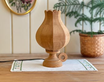Swedish Wooden Table Lamp with Wooden Lampshade | Chamberstick Model | Scandinavian Modern 1970s | Nordic Cottage Bohemian Home Interior