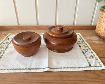 Coppia di scatole di legno vintage con coperchio / Portagioie / Scatole per anelli / Interno in legno / Barattoli fatti a mano / Danesi di metà secolo, anni '60