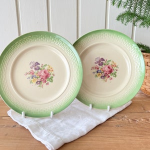 GEFLE Sweden | Antique Lunch Plates | Set of two Swedish Walldecor | Flower Decor Green Rim | Farmhouse Country Cottage