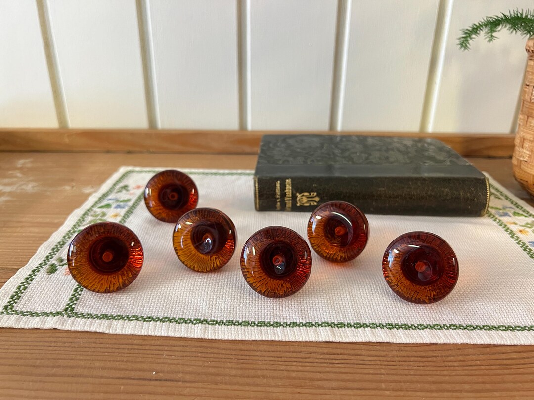 Vintage Drawer Knobs Set of 6 Scandinavian Amber Glass Nordic Home ...