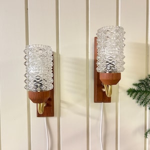 Pair of Danish Teak Wall Sconces with Glass Shades and Brass Details  | Scandinavian Mid Century Light 1960s | Nordic Home Interior