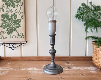 Danish Vintage Pewter Table Lamp | Rustic Farmhouse Decor | Nordic Cozy Cottage Style