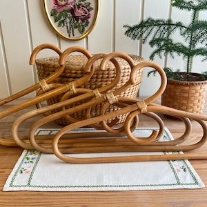 Vintage Set of 5 Bamboo Hangers | Rattan Clothes Coat Hangers | Mid Century Modern | Bohemian Eclectic Decor