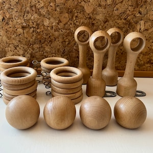 Vintage Wooden Curtain Rings 20 Pieces with Holders and Ends | Ufinished Beechwood | Vintage Bohemian Home Decor | Romantic Cottage Style