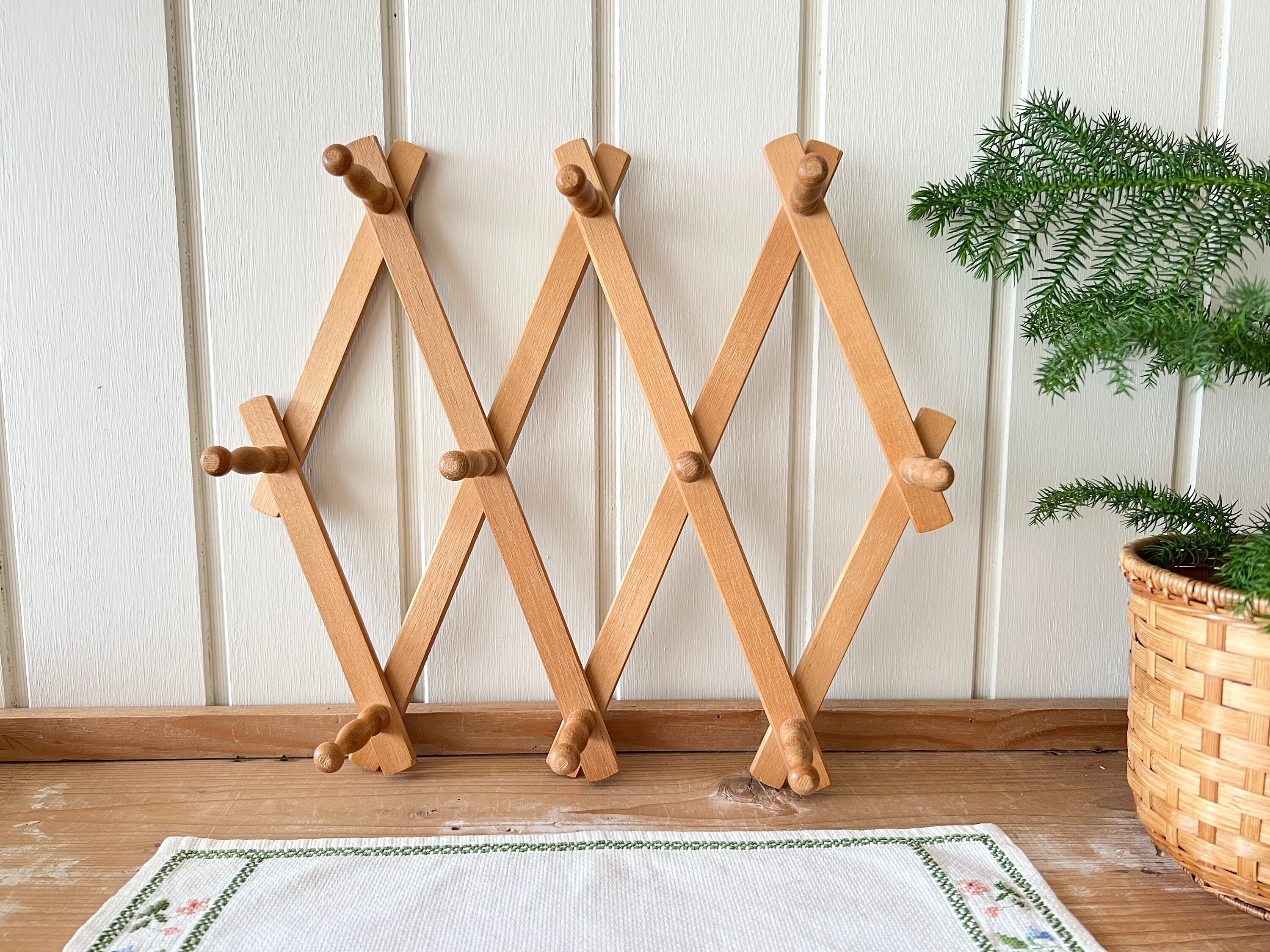 Vintage Wooden Accordion Peg Rack 1970s Danish Boho Home Decor