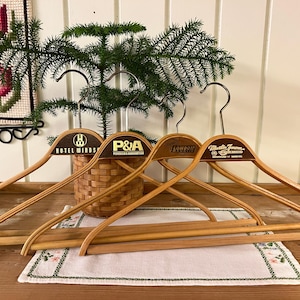 Vintage Coat Hangers from Old Danish Boutiques | Set of 4 Pine Wood Clothes Hangers | Mid Century Modern | Bohemian Eclectic Decor