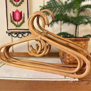 Vintage Set of 5 Bamboo Hangers | Rattan Clothes Coat Hangers | Mid Century Modern | Bohemian Eclectic Decor
