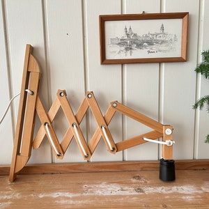 Danish Scissor Pine Lamp | Extendable Swing Arm by LK Lauritz Knudsen | Vintage Bohemian Light 1970s | Nordic Home Interior