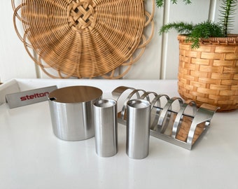 Stelton Breakfast Set | Toast Rack, Salt/Pepper, Sugar Jar | Cylinda Line by Arne Jacobsen | Danish Design | Scandinavian Modern