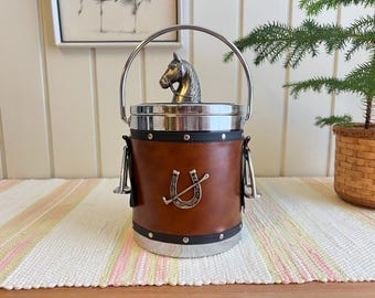 Vintage Ice Bucket in Horse Theme | Great Condition | Chrome & Brown | Stylish Modern Barware