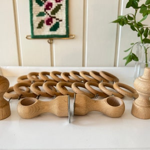 Vintage Wooden Curtain Rings 18 Pieces with Holders and Ends | Ufinished Beechwood | Vintage Bohemian Home Decor | Romantic Cottage Style
