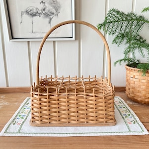 Vintage Wicker Rattan Bottle Basket with Handle | Woven 1970s Danish Bohemian Interior | Scandinavian Hygge