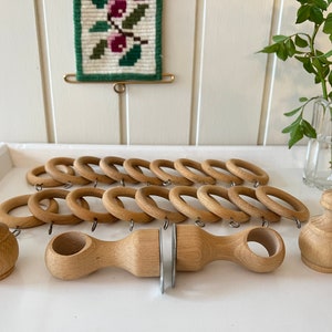 Vintage Wooden Curtain Rings 18 Pieces with Holders and Ends | Ufinished Beechwood | Vintage Bohemian Home Decor | Romantic Cottage Style