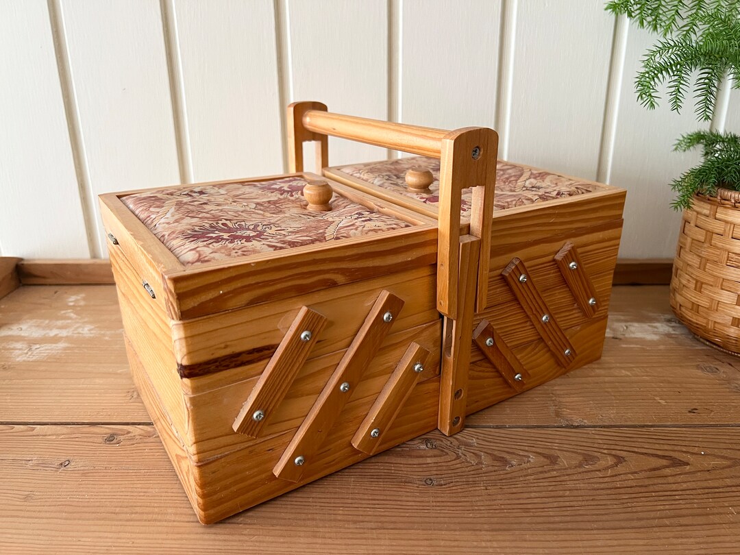 Vintage Wooden Sewing Box Fold Out Thread Case Pine Wood Etsy